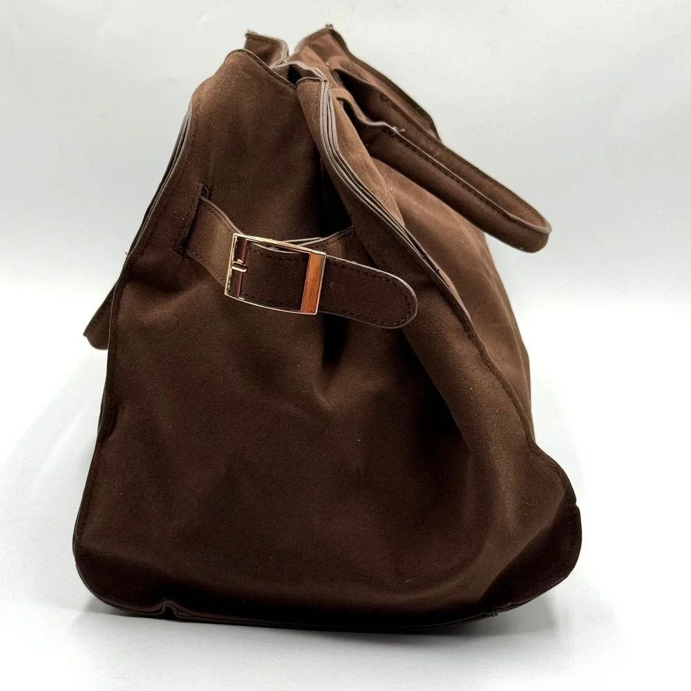 Oversized Brown Faux Leather‎ Weekender Tote Bag Boho Slouchy Travel Carryall